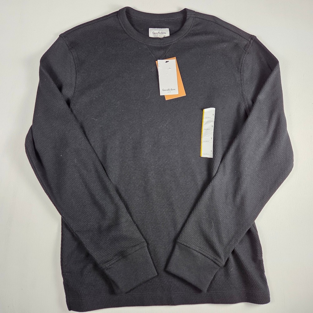 Minimalist Black Waffle Knit Crewneck Long Sleeve Thermal Shirt S NWT